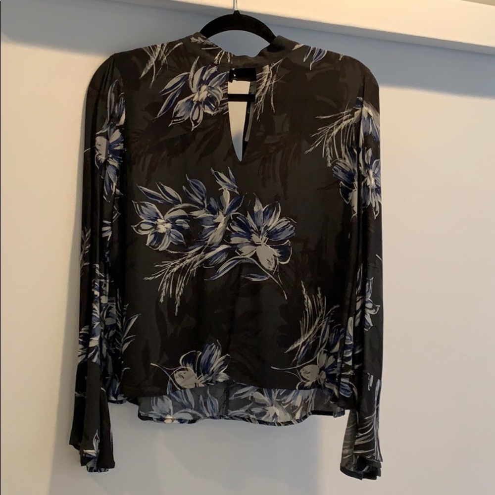 Astr bell sleeve blouse with key hole high neck